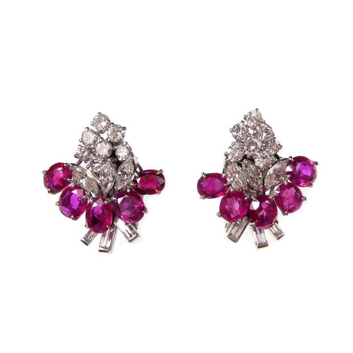 Pair of ruby and diamond cluster sprays